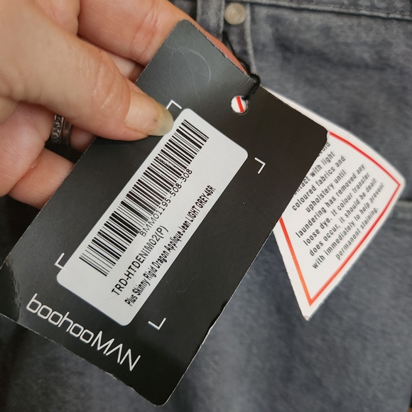 Boohoo Man 💙 NWT Skinny Rigid Dragon Appliqué Gray Jean Streetwear Plus 46 X32" - Picture 6 of 12